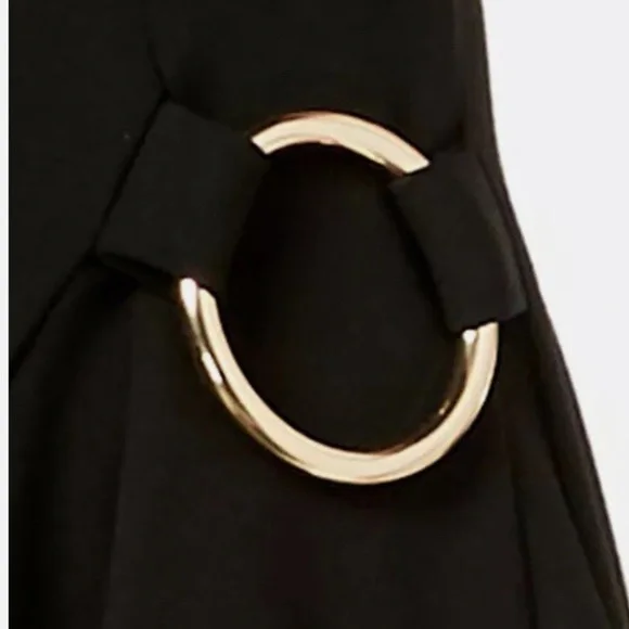 EUC CALVIN KLEIN V-Neck Gold O-Ring mini Black Dress - Picture 3 of 9